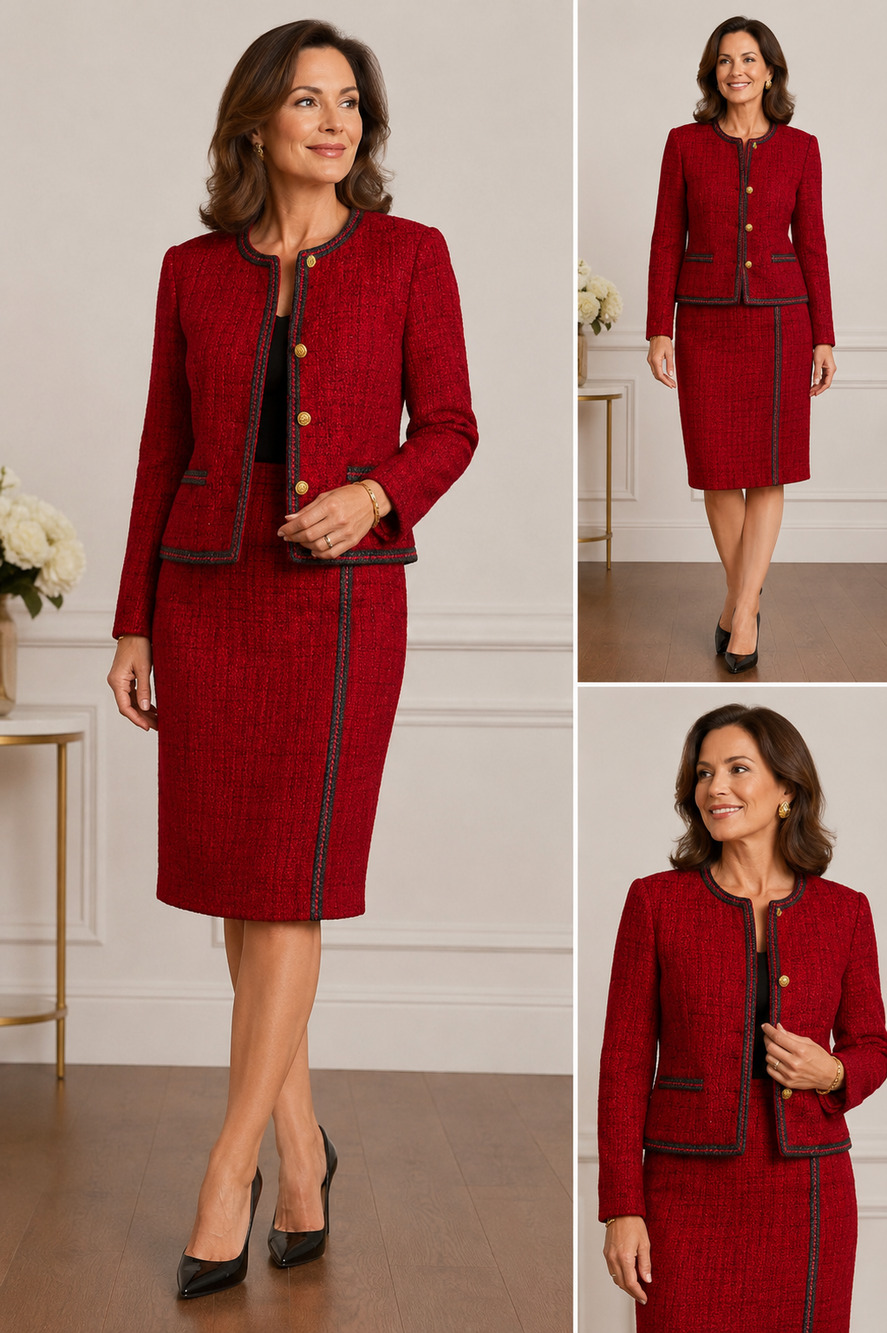 Kirkland Hall Red Bouclé Skirt Suit 2PC Size 10 Career Jacket Pencil Skirt